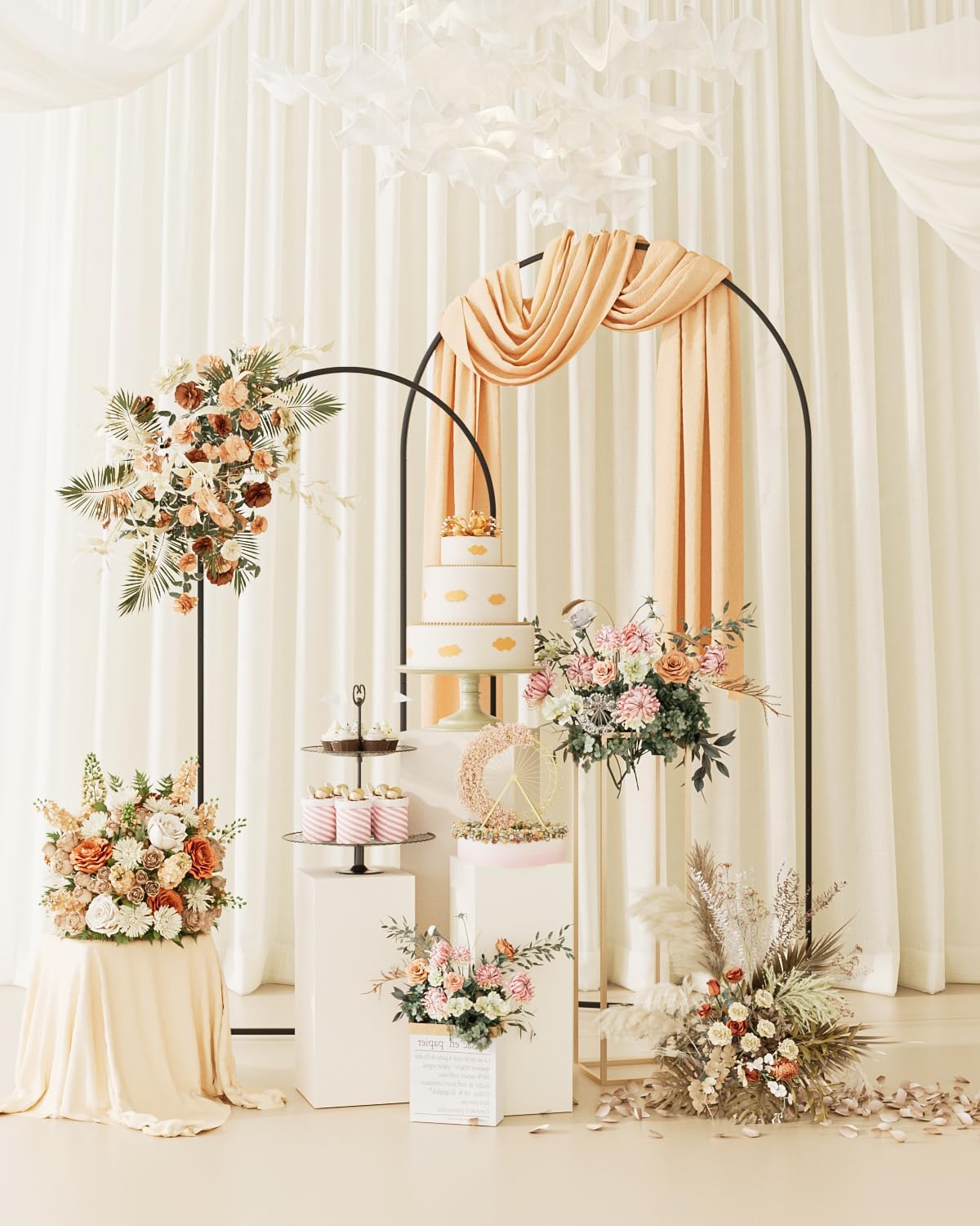 Wedding Arch, Metal Arch Backdrop Stand, Balloon Arch Stand Wedding Frame for Ceremony Decoration (Black, 7.2FT, 6FT Arch Backdrop)