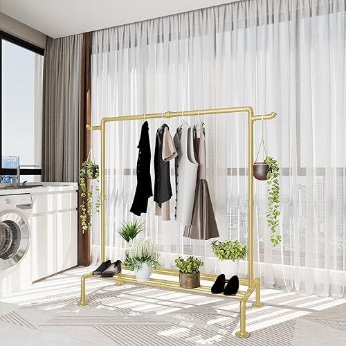 Miniatura 8 de Oroonoko Estante industrial para ropa de tubería 45.2 pulgadas (dorado)