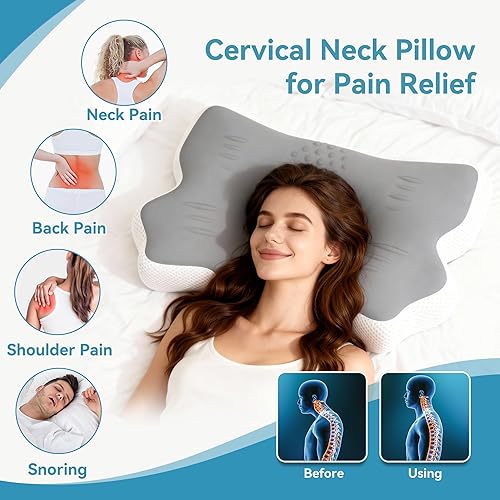 Miniatura 2 de Almohada cervical para el cuello para aliviar el dolor, almohada ergonómica de contorno suave para dormir lateral, almohadas de espuma viscoelástica