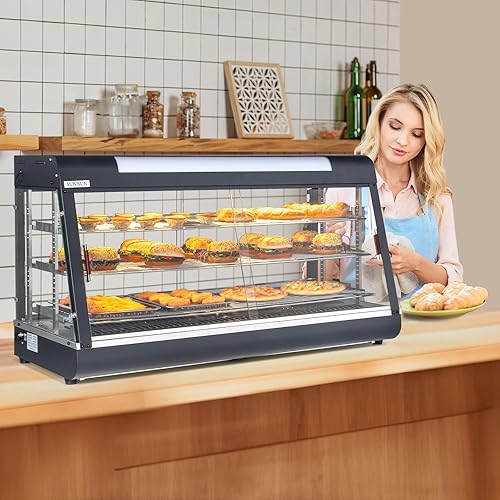 Miniatura 8 de ROVSUN Calentador de alimentos de 48 pulgadas, calentador de pizza de 3 niveles, calentador de pretzel con estantes ajustables LED extraíbles