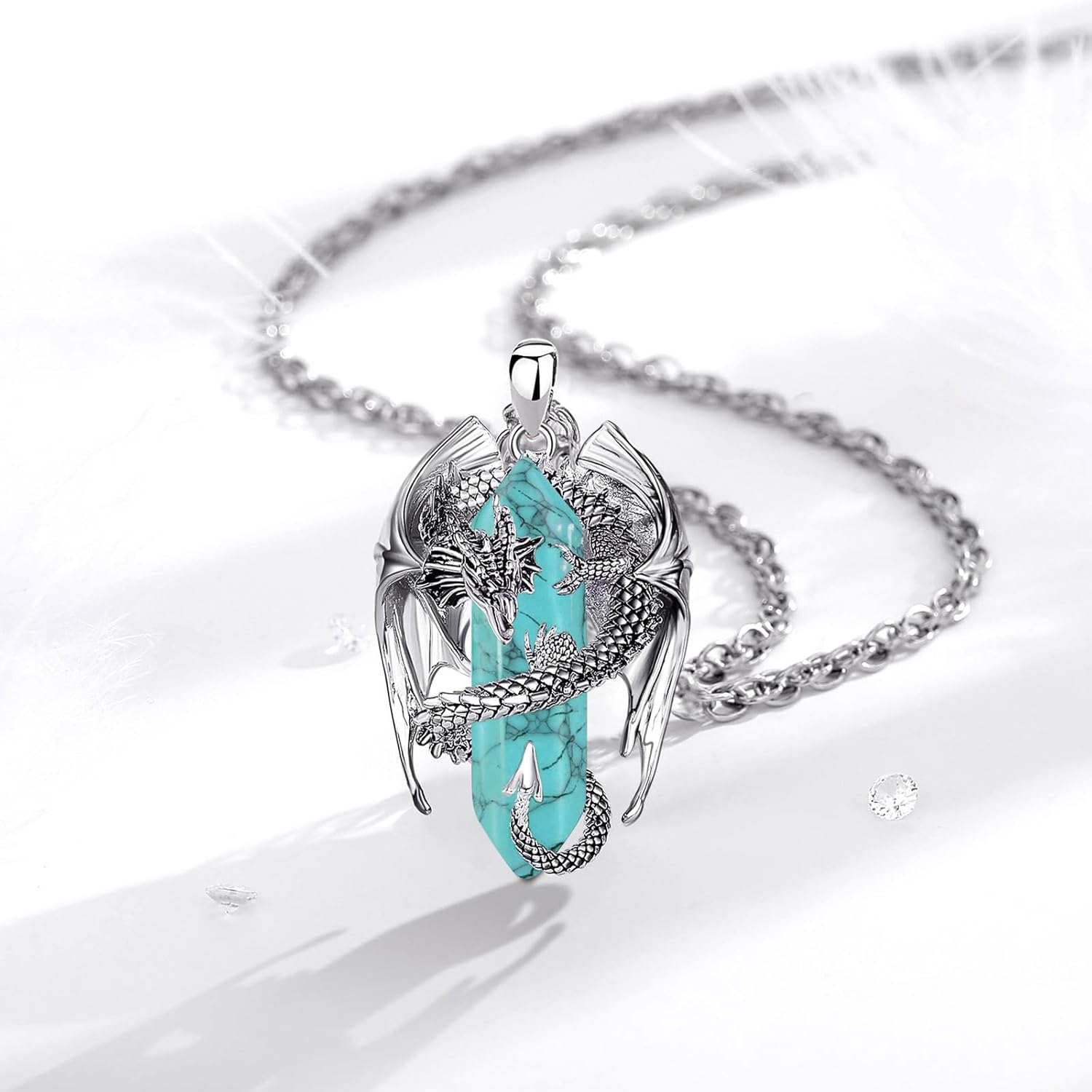 INFUSEU Unique Dragon Necklaces with Healing Crystal Stone for Men Women, Personalized Spiritual Gifts, 24 Inch Chain - Image 2