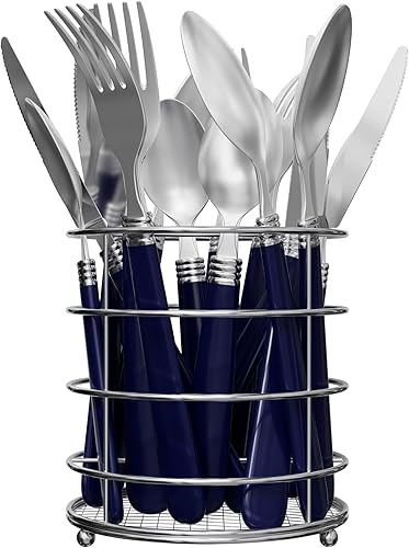 Gibson Sensations - Juego de cubiertos de acero inoxidable de 16 piezas con organizador de metal, incluye cuchillos, tenedores, cucharas grandes y