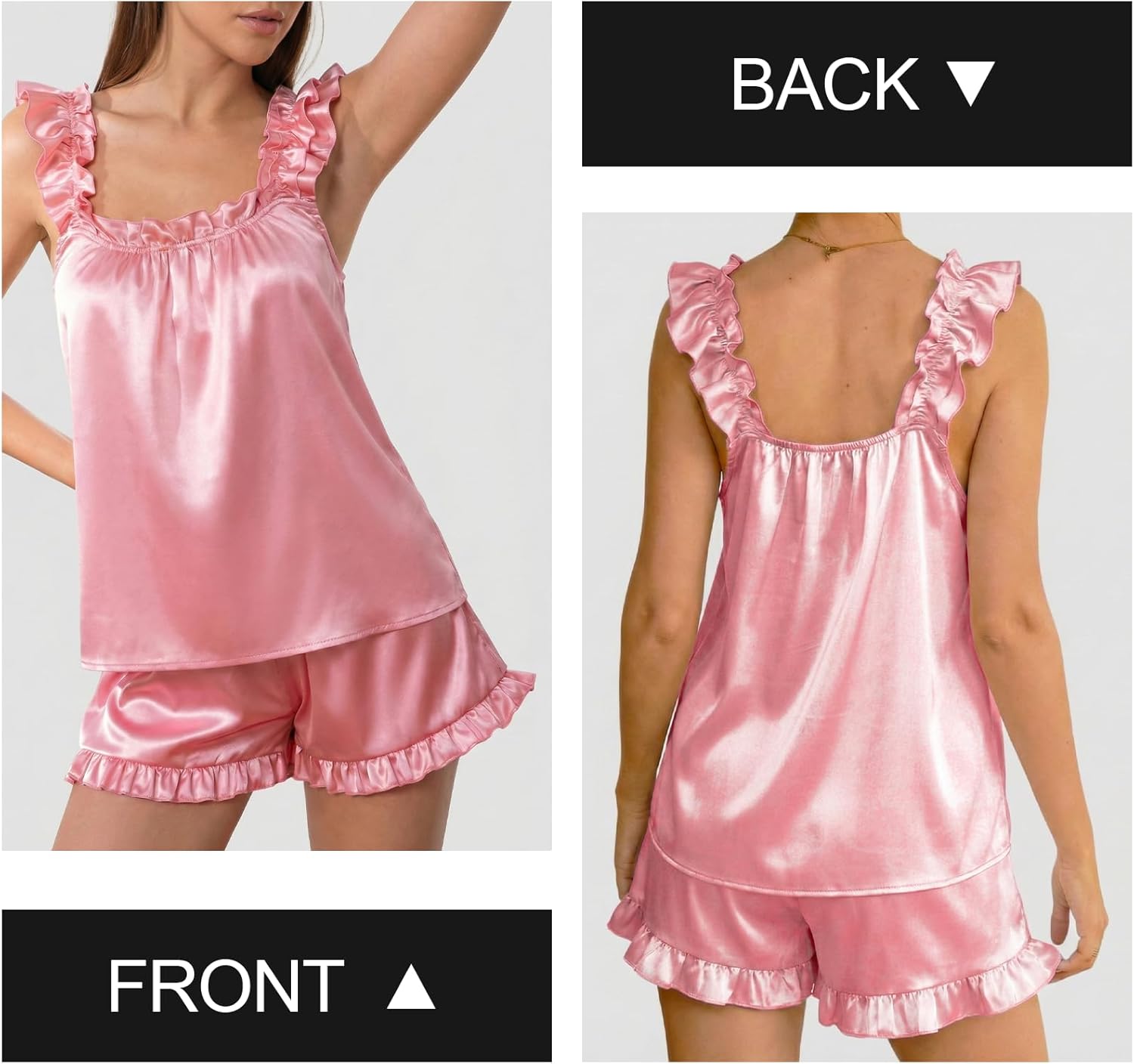 Satin Pajamas for Women Set 2 Piece Cute Ruffle Tank Top and Shorts Pjs Silk Bridal Sleepwear Set Sexy Nightwear - Image 5