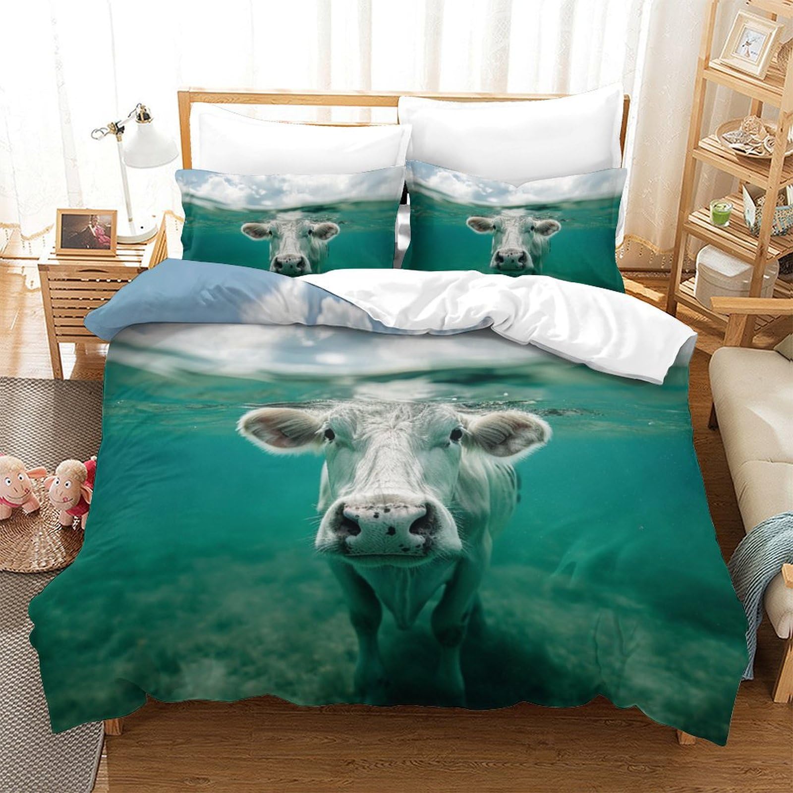 Housse de couette vache 3D 200x200 pour illuminer et cocooner votre chambre à coucher double