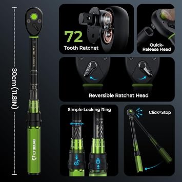 etoolab 3/8-Inch Drive Click Torque Wrench - 5-50Ft-Lb/5-69.4Nm, Dual-Direction Adjustable 72 Tooth Click Torque Wrench for Bike, Motorcycle and Car Repair