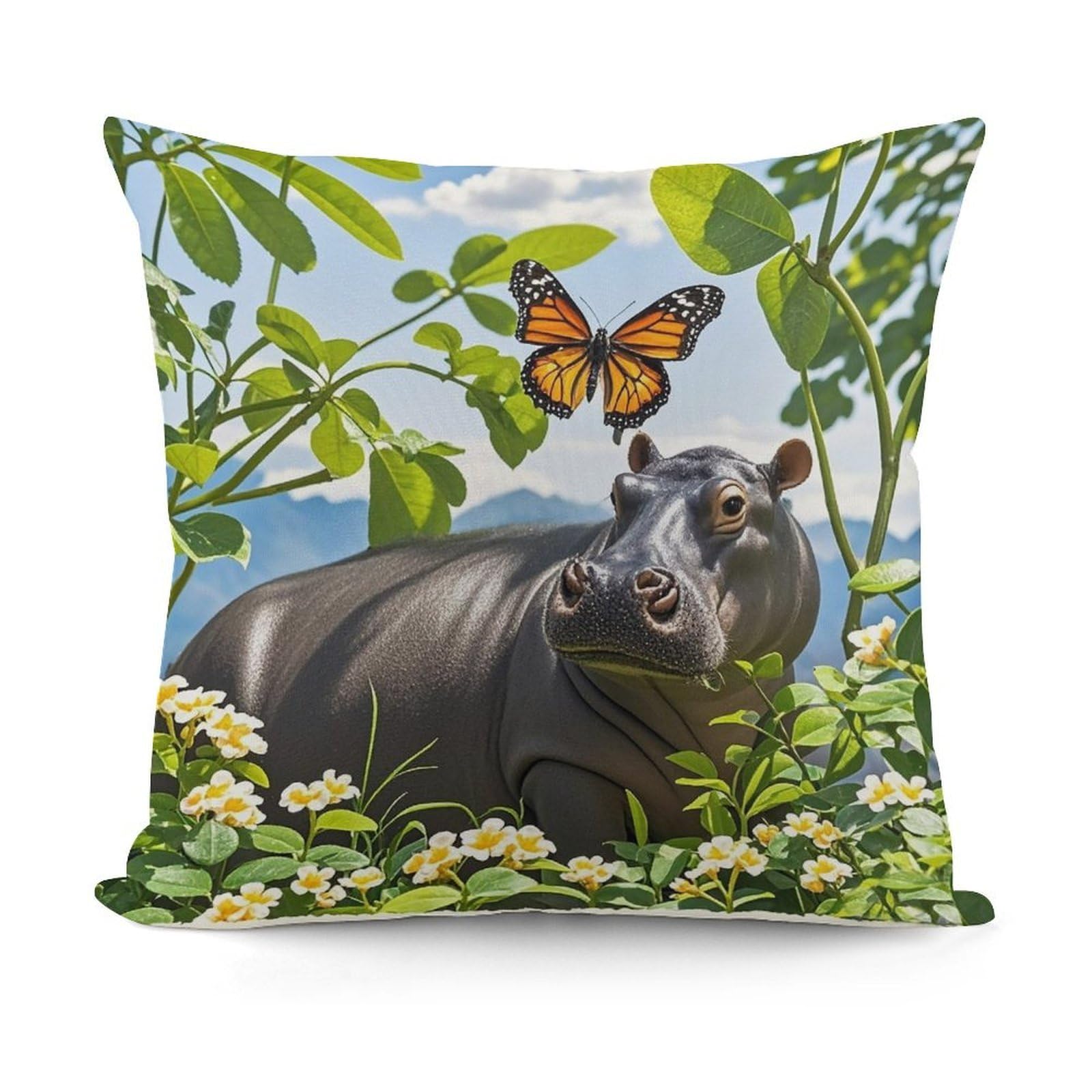 FekiLoot Butterfly and Hippo Throw Pillow Cover Soft Decorative Pillow Cover Modern Square Cushion Cover Cozy Cushion Case Farmhouse Home Decor for Sofa Couch Living Room 18 X 18 Inch