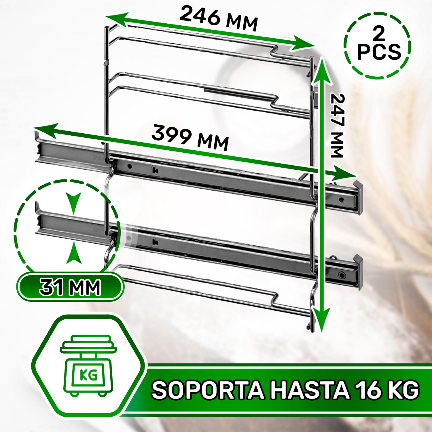 Rails Telescopiques Horno 2 Niveaux 17001568 para Bosch - MADE IN GERMANY