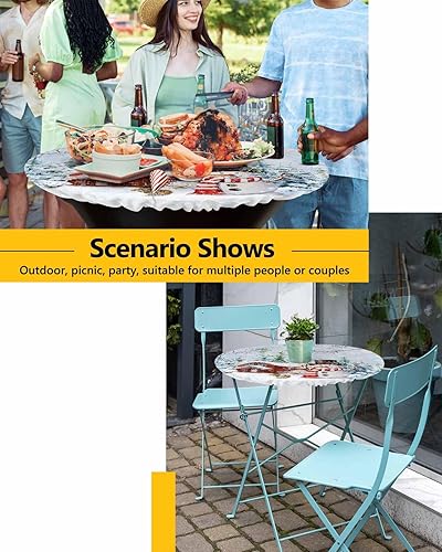 Miniatura 6 de Mantel redondo de 55 a 60 pulgadas, mantel redondo de vinilo ajustable con borde elástico para fiestas al aire libre, líneas de rayas coloridas