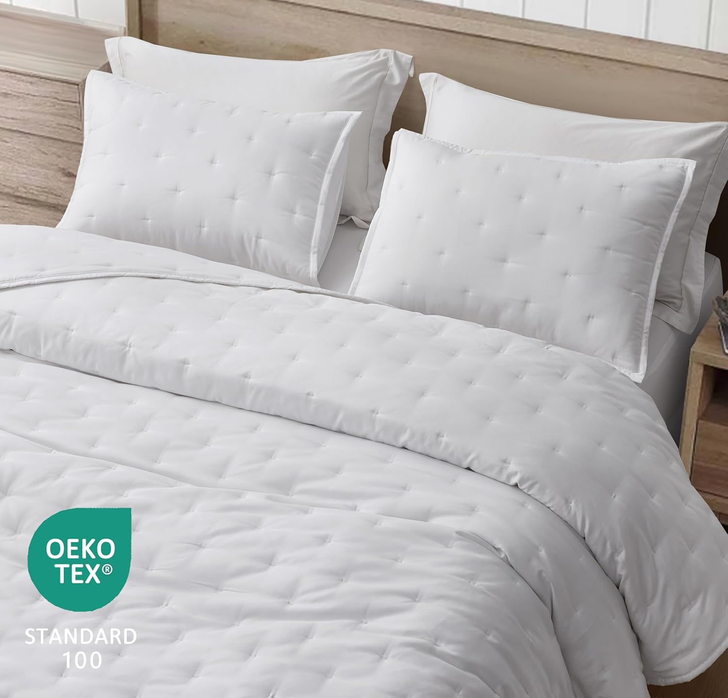 Chezmoi Collection Glen 3-Piece Crescent Stitched Quilt Set, King Size, White - Rayon Derived from Bamboo & Polyester Blended, Soft Breathable Cooling Bedspread for Hot Sleepers