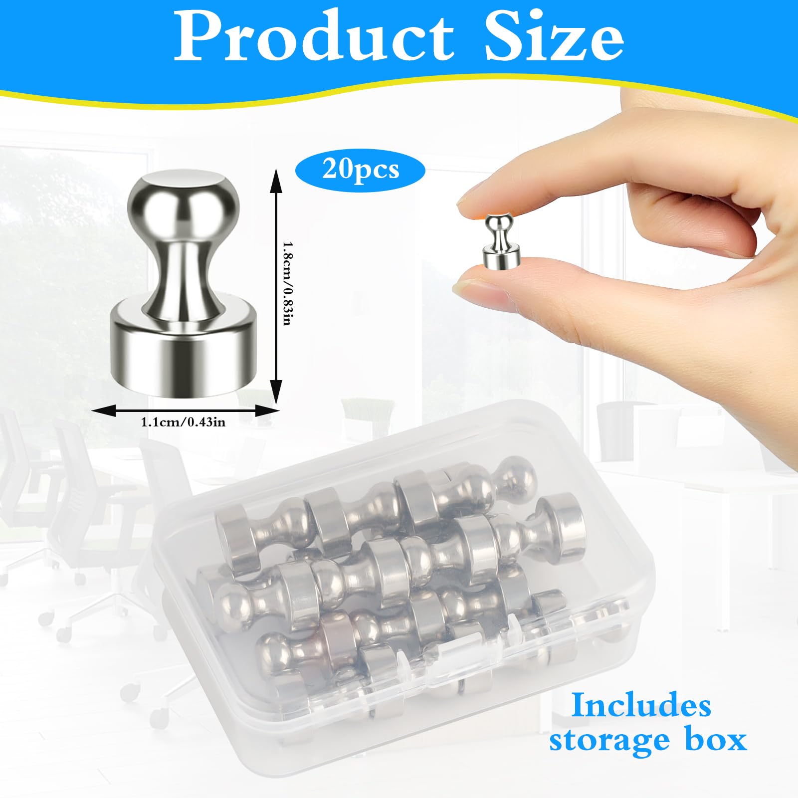 ElysianTails 20 PCS Fridge Magnets,11 x 18mm Neodymium Magnets,Strong Magnet with Storage Box,Small Magnets for Fridge,Office Whiteboard,Blackboard,Noticeboard,Silver - Image 2