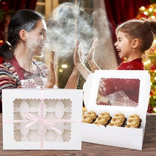 Miniatura 33 de Rarapop Paquete de 25 cajas para cupcakes con capacidad para 12 cupcakes estándar, soportes para cupcakes de grado alimenticio, cajas de panadería