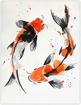 Amazon.com: Artery8 Two Japanese Koi Carp Fish Bright Watercolour