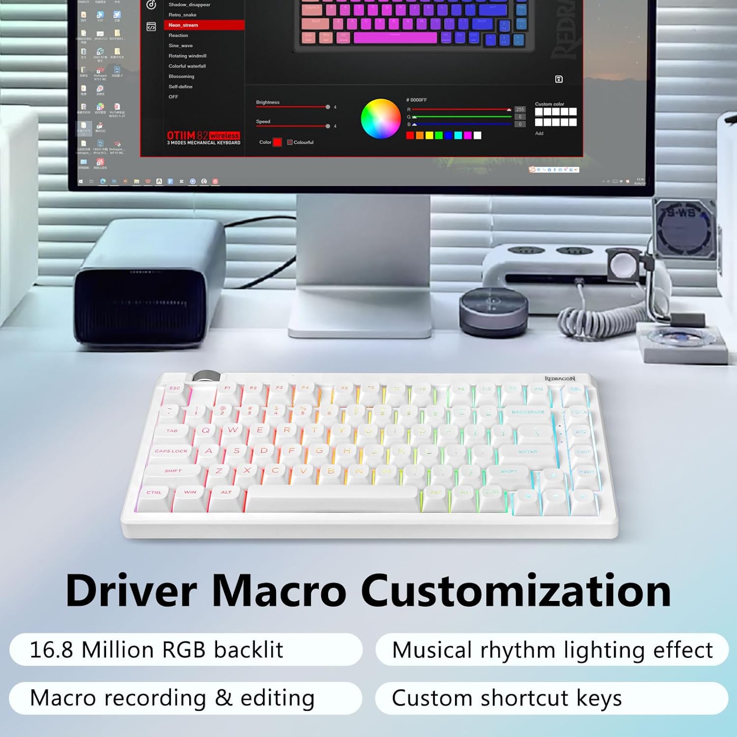 Redragon Wireless Mechanical Keyboard, Bluetooth/2.4GHz/USB-C Wired, 75% Hot Swappable Custom Gaming Keyboard with Knob, RGB Backlit, Pre-lubed Linear Switches, Creamy Sound, PBT Keycaps, White 9 71s8pX6pRqL. AC SL1500