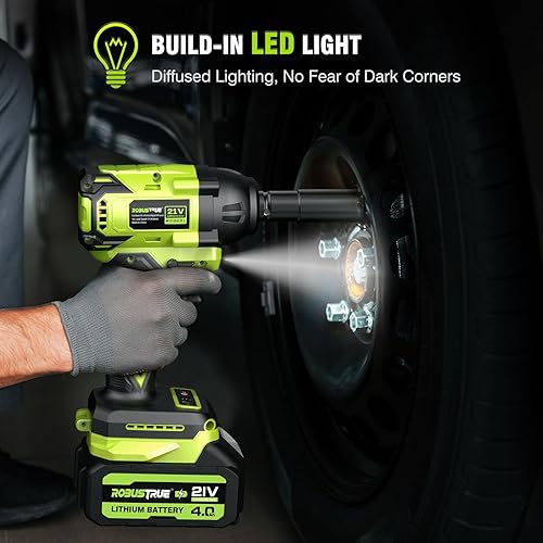 Miniatura 7 de Llave de impacto inalámbrica, 406 pies-libras (550 N.m), llave de impacto sin escobillas de 12 pulgada, pistola de impacto de alto par de 2800 RPM,