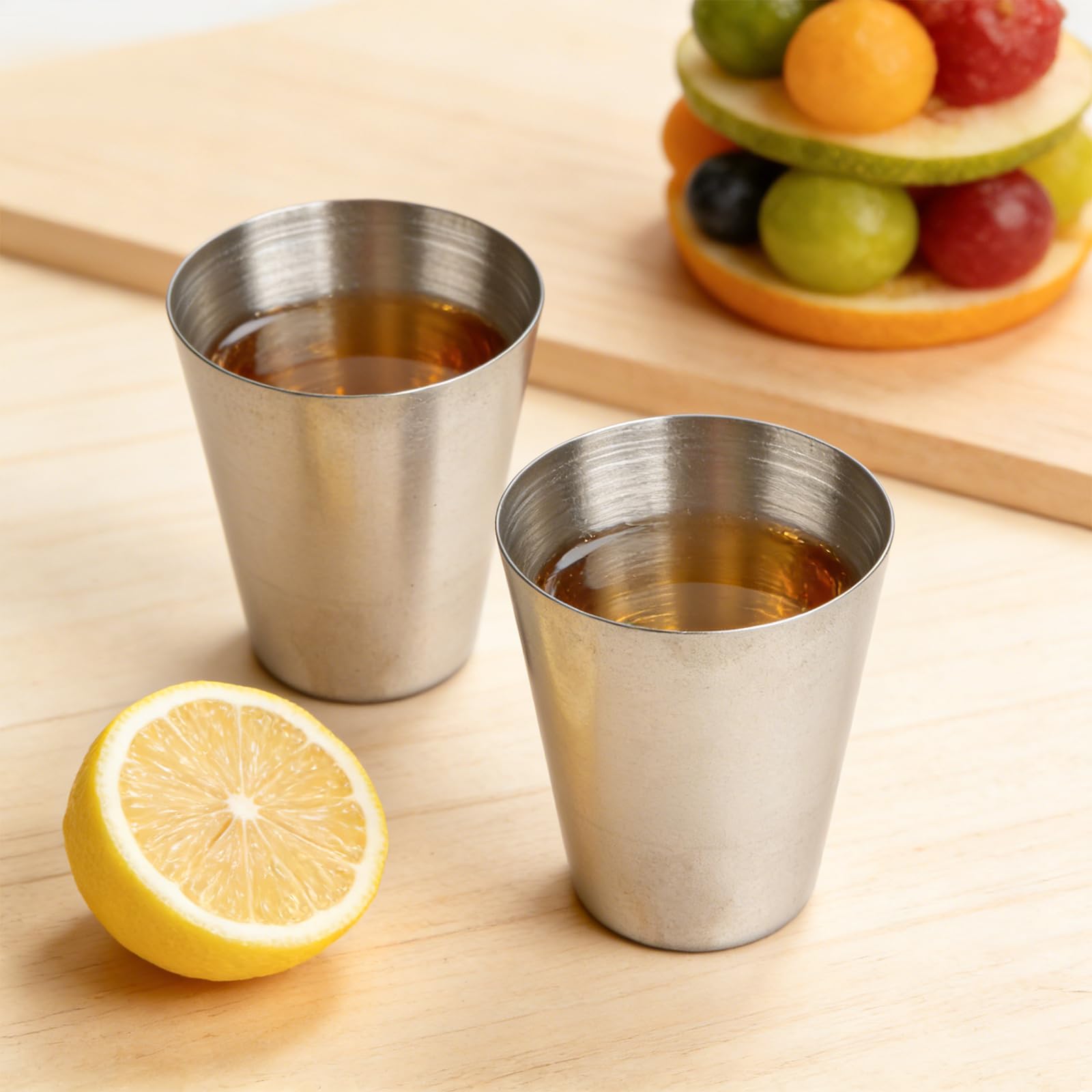 20 vasos de acero inoxidable y 1 cuchara, 30 ml vaso de metal | Apilable viaje