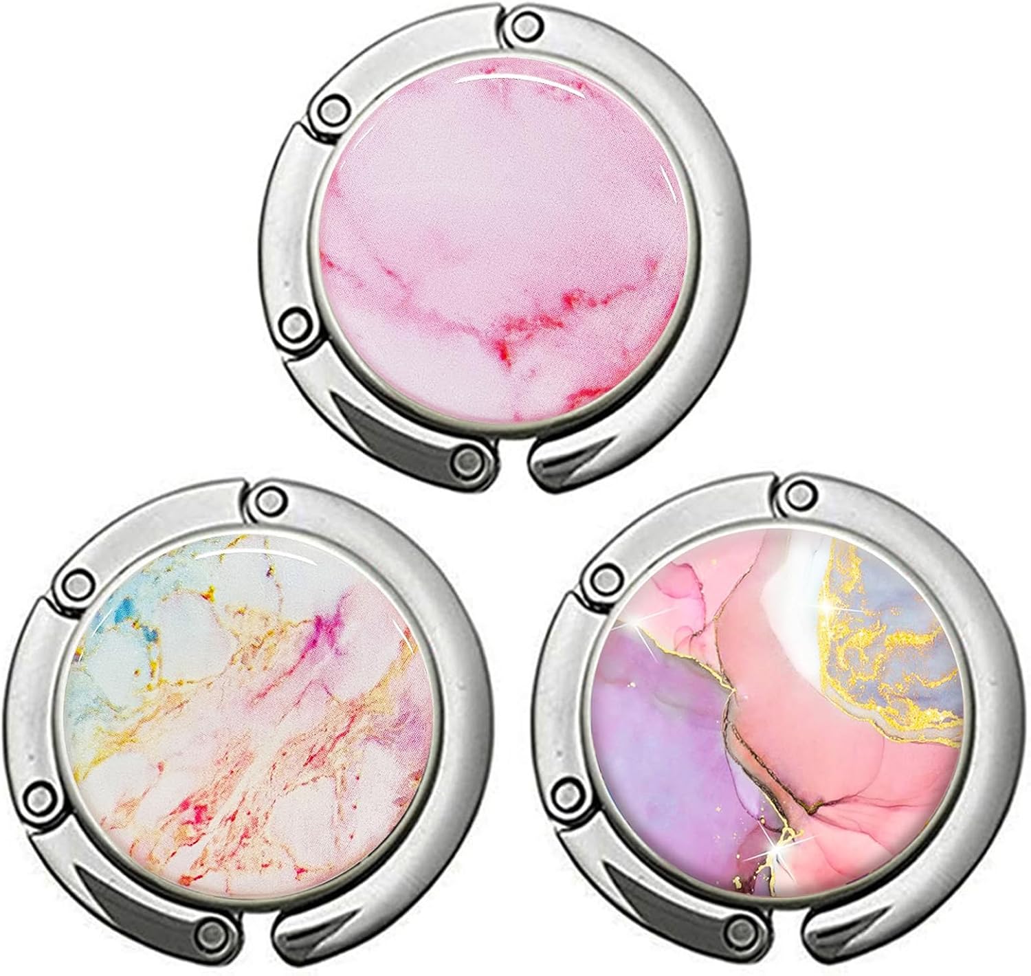 Foldable Purse Hook for Table, 3-Pack Handbag Storage, Aluminum Alloy, Pink