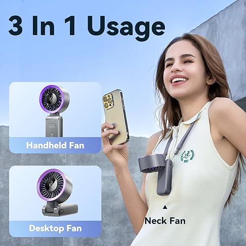 Miniatura 4 de Ventilador de mano portátil 3 en 1 mini ventilador personal 3600mAh recargable plegable Turbo USB - Enfriamiento viaje playa verano para mujeres