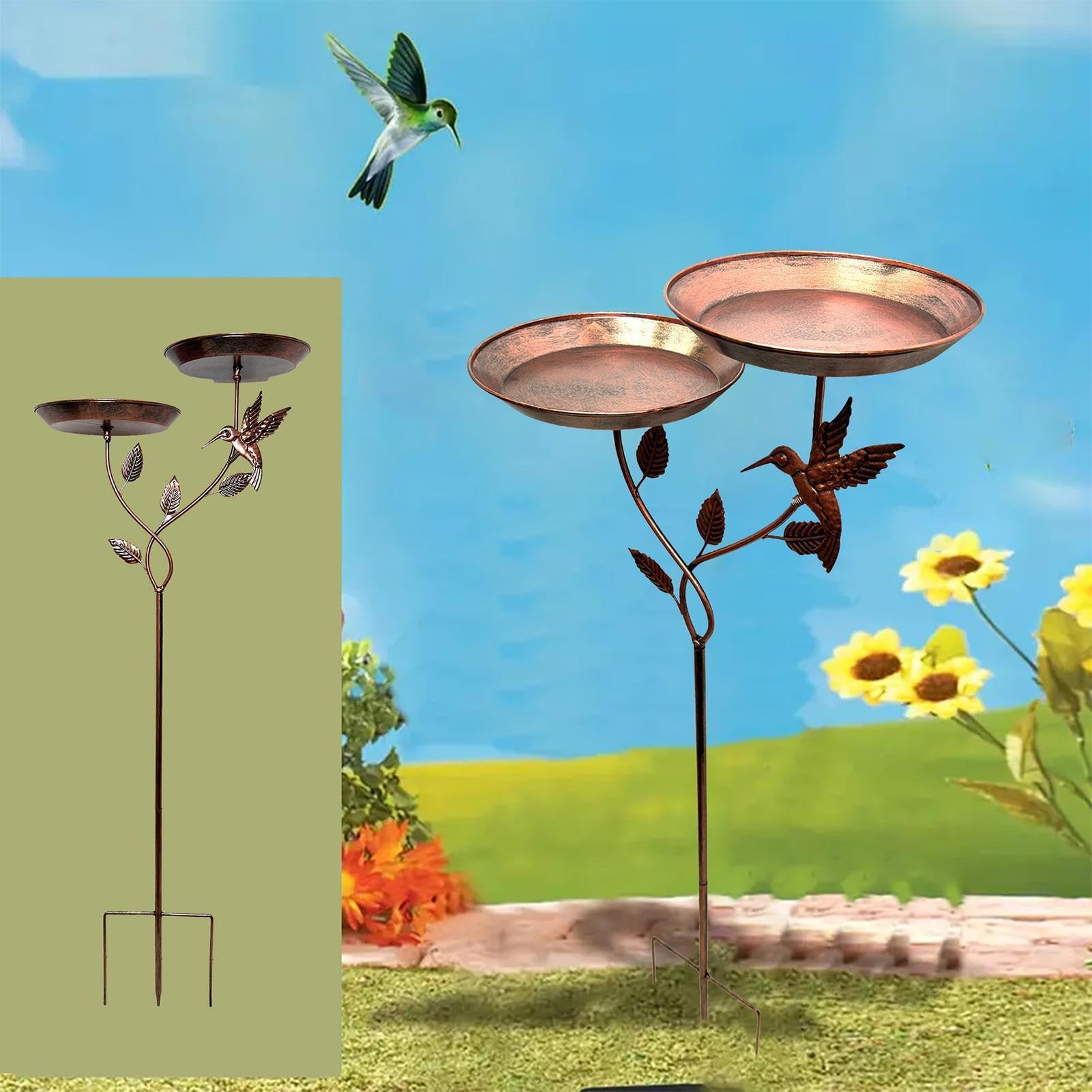 Zewnętrzna wanna dla ptaków odporna na rdzę metalowa taca z wymienną miską | miska do ptasiej kąpieli Na Patio, Podwórko, Balkon, Ogród, Trawnik, Dekorację, Wodę, Kolibry, Staw,
