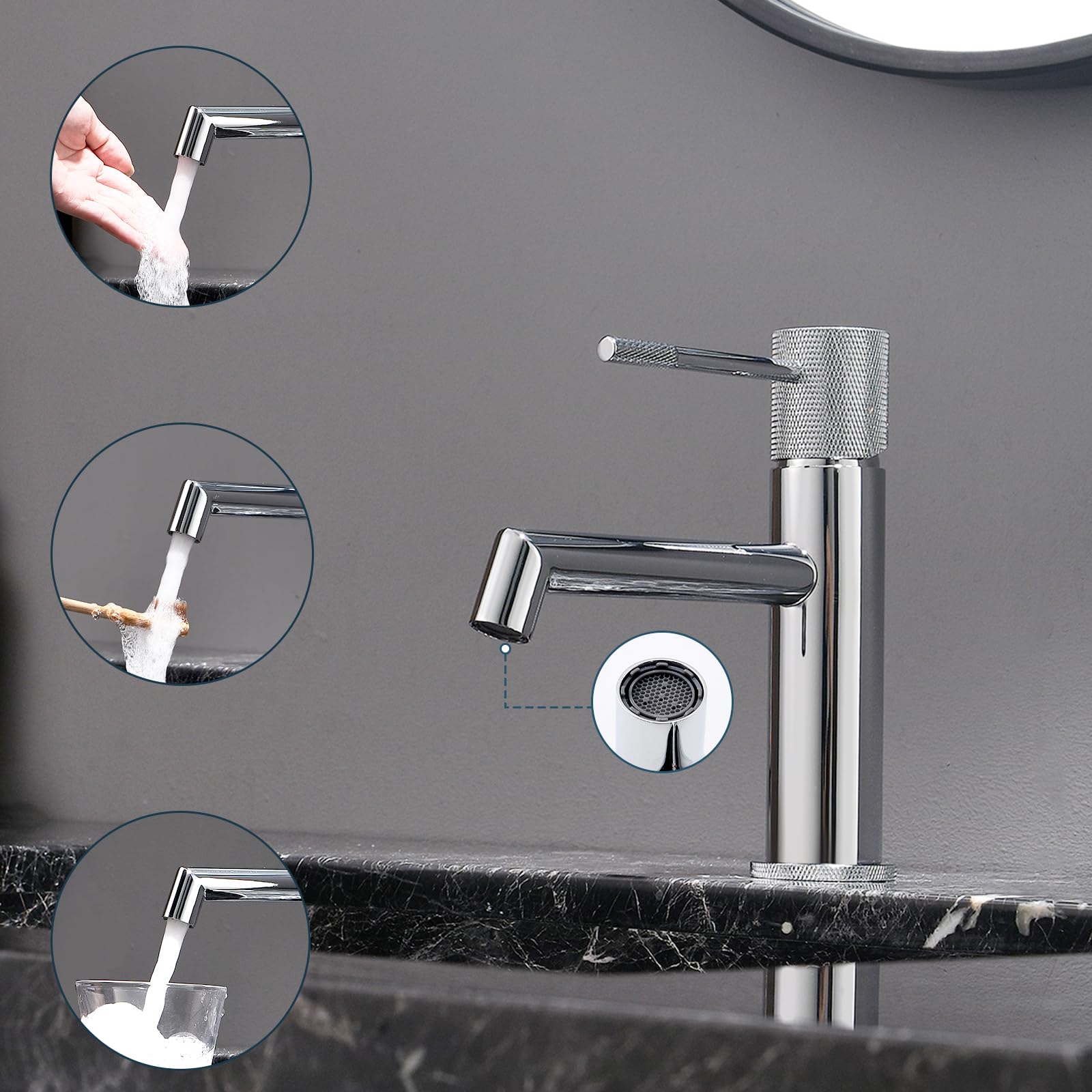 AIMADI Waschtischarmatur Chrom, Einhebelmischer für Bad und Gäste-WC, moderne Badezimmer-Armatur mit Keramik-Kartusche, wassersparend Wasserhahn Bad, für alle Waschbecken