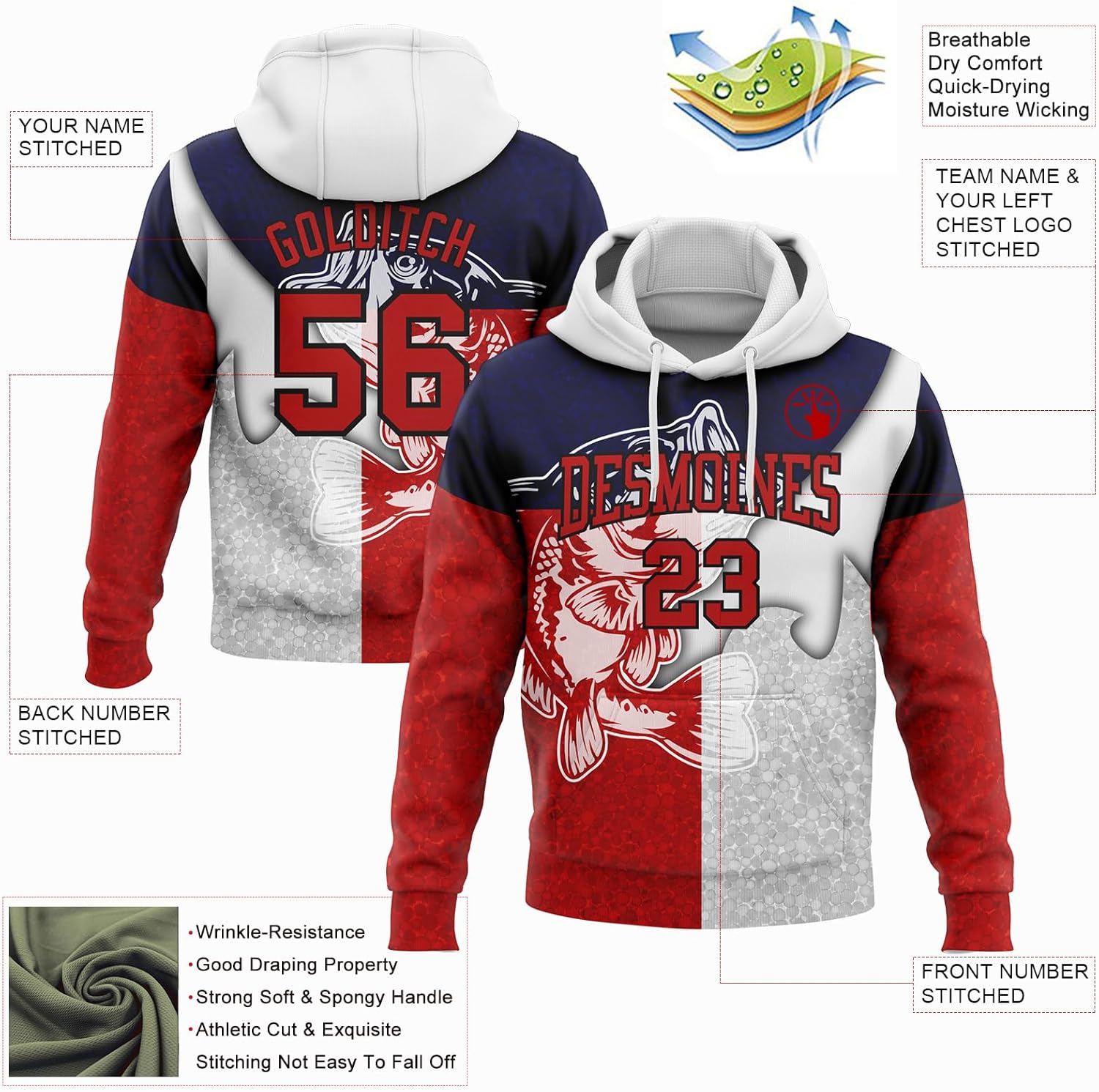 Custom Fishing Hoodie Men Women Youth Personalised Graphic Baseball Pullover Sweatshirts Stitched Name Number Logo