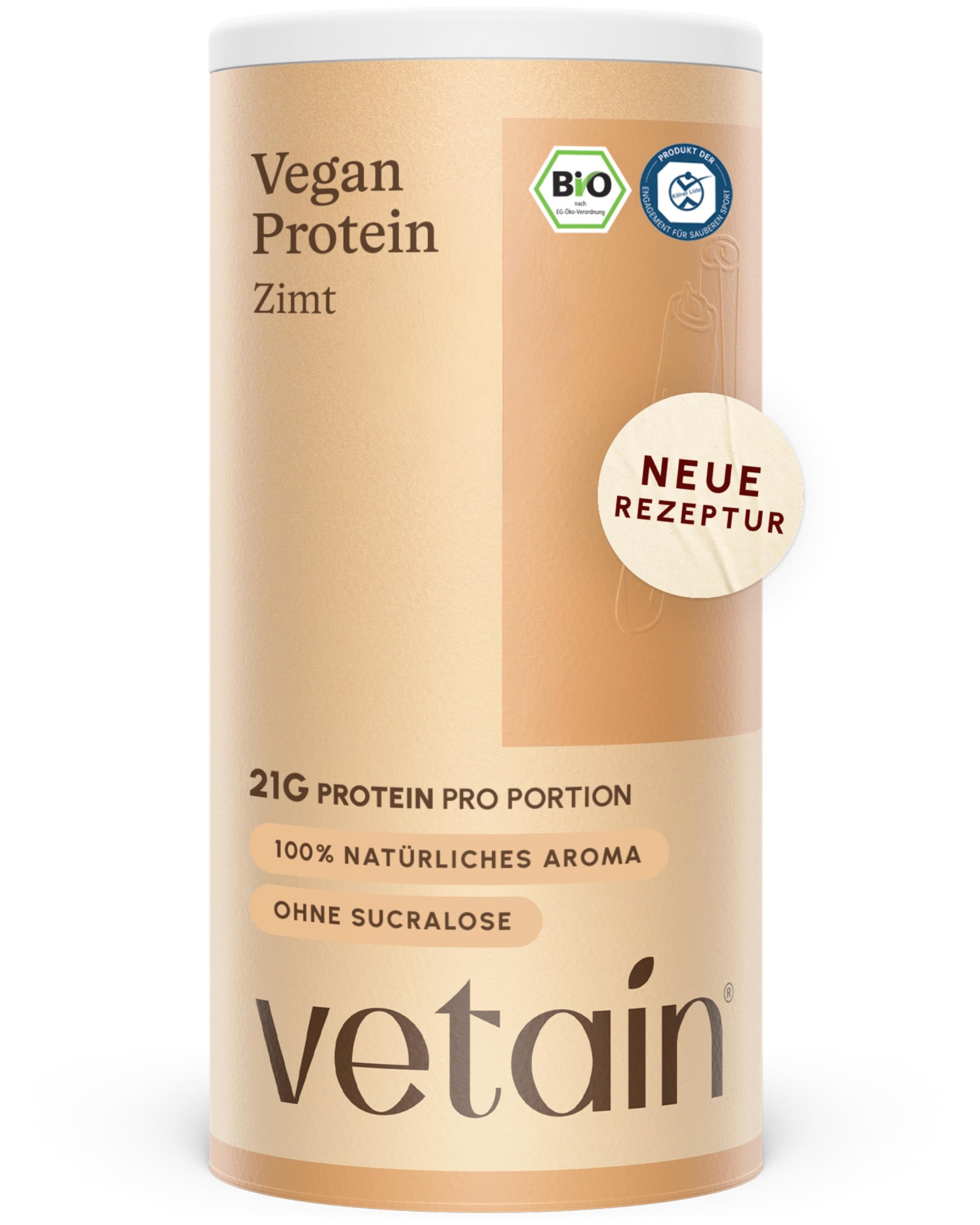 VETAIN Veganes Proteinpulver - 23g Eiweiß - 600g - Ohne Süßungsmittel - Bio Protein Pulver - 5 Proteinquellen fermentiert Erbsen & Reis - Vollständiges EAA & BCAA - Laborgeprüft