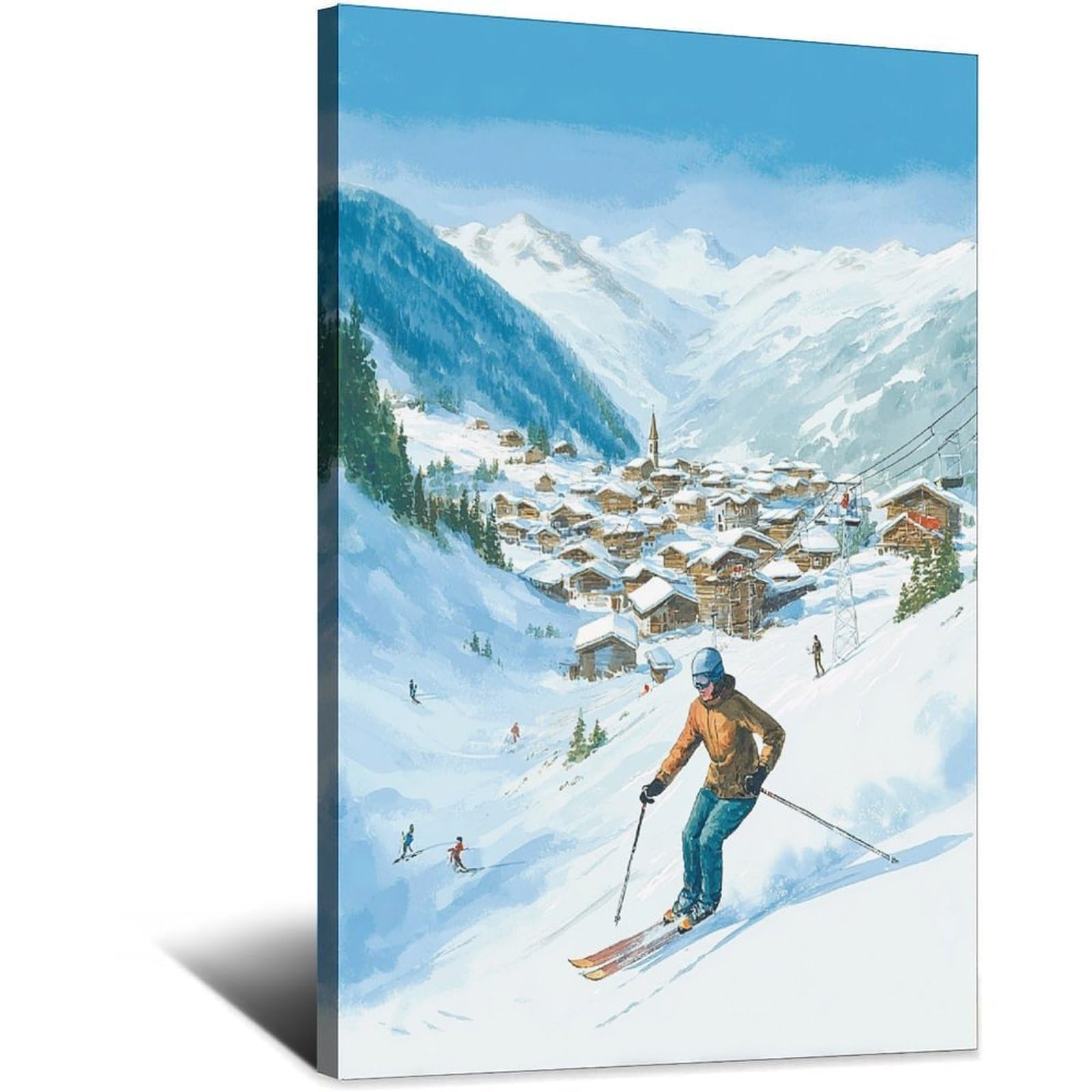 Livigno Italy Ski Poster 20x30inch(50x75cm) Vintage Watercolor Canvas Art