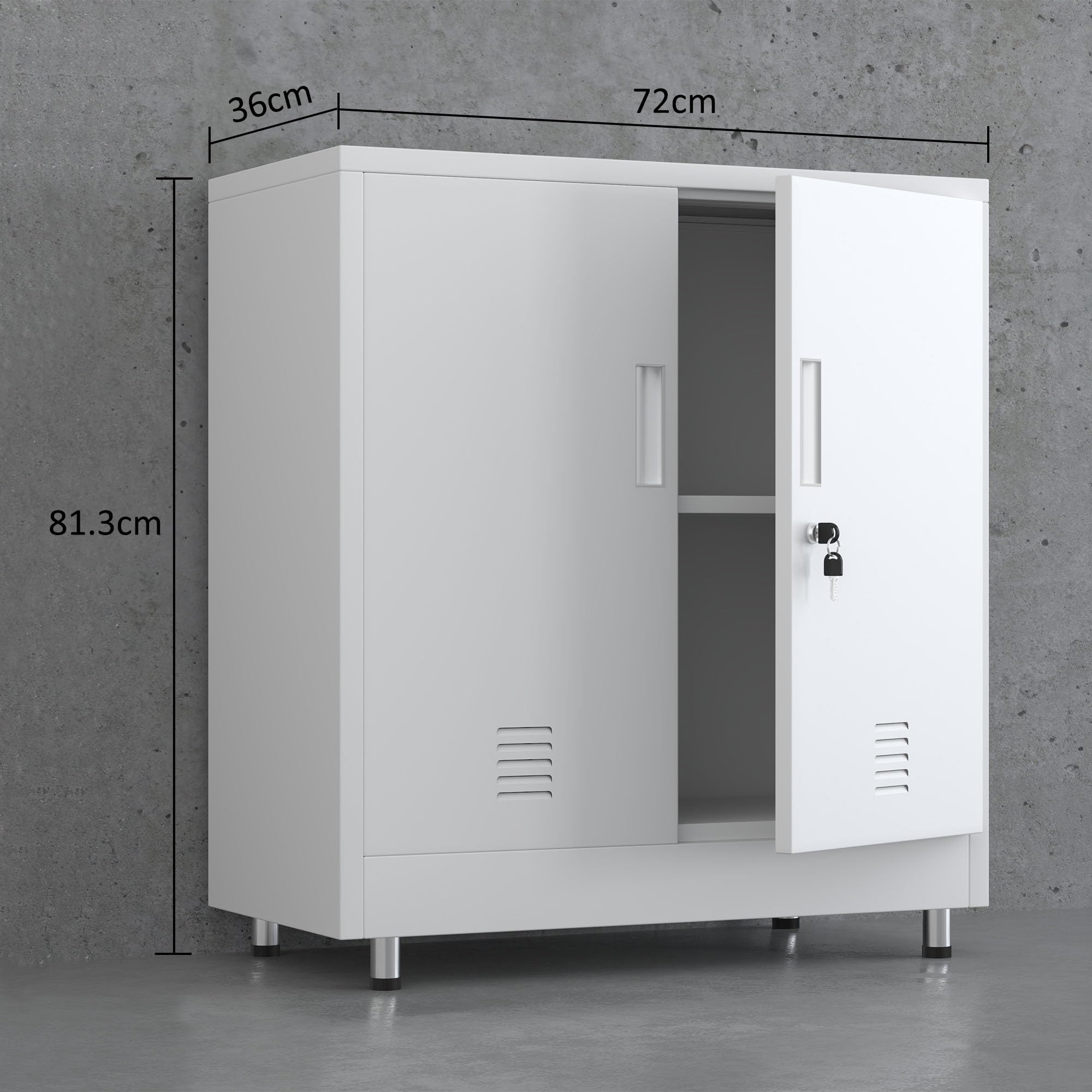 JINGUR Aktenschrank Büroschrank Lagerschrank Metallschrank Stahlschrank, Abschließbar Mehrzweckschrank Kleiner Schrank Buffetschrank Flurschrank (Weiß)