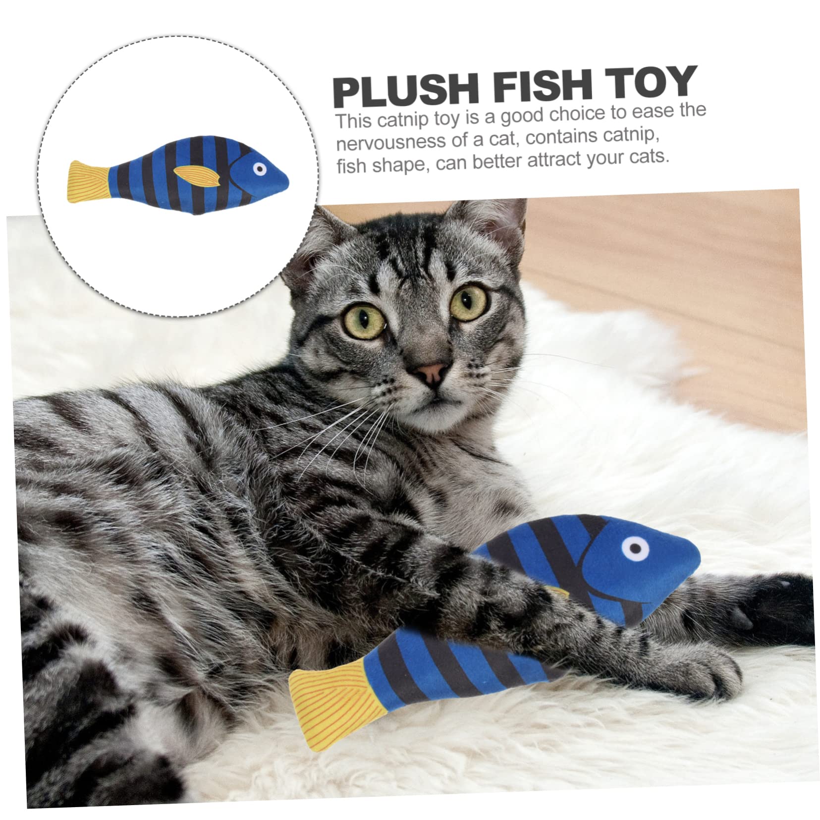 PartyKindom Jouet Poisson En Peluche à L'herbe à Chat Biologique, Jouet à Mâcher Bleu Rayé Taille Moyenne, Pour Chats D'intérieur, Stimulation De L'instinct De Chasse, Pour Animaux De Compagnie Actifs