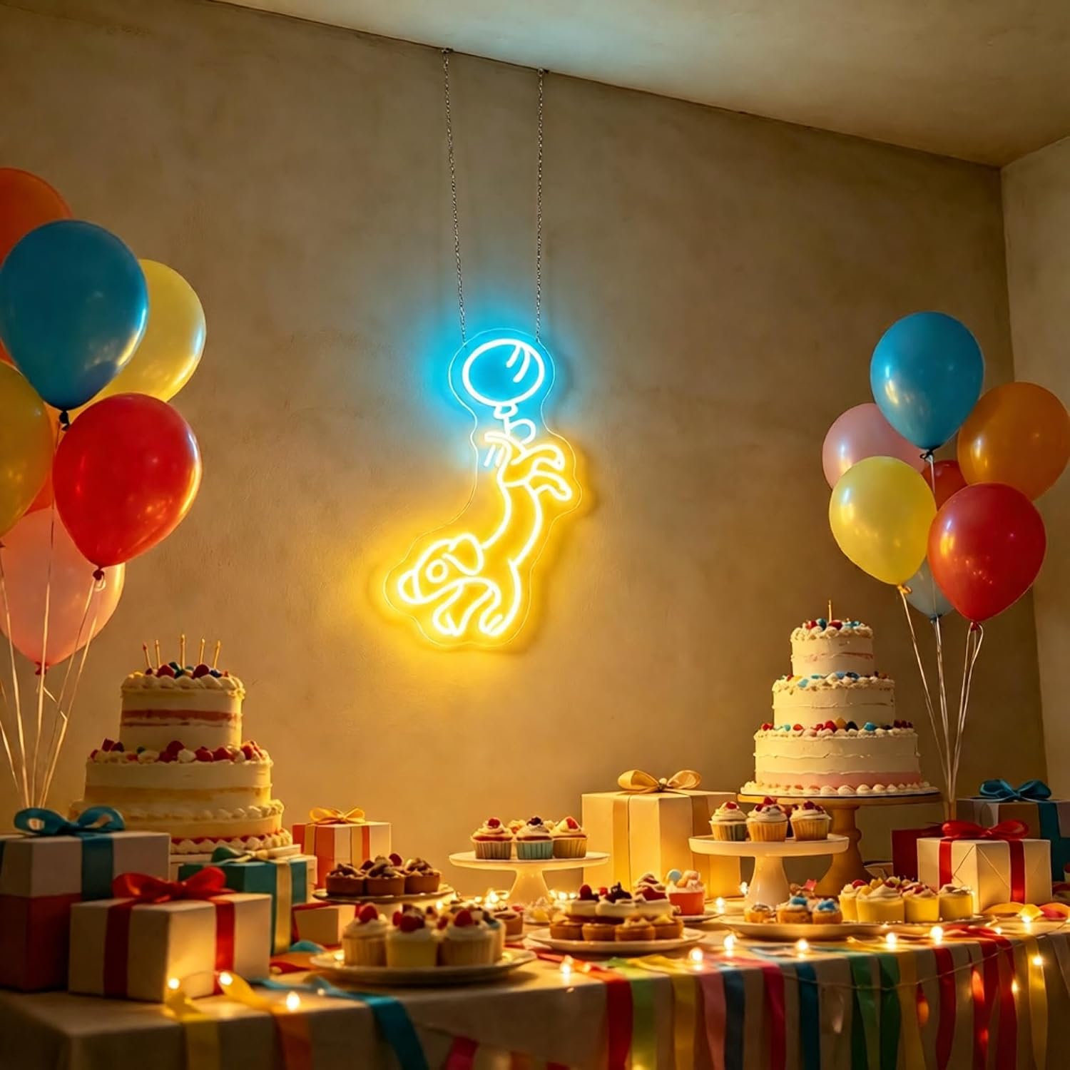 Running Dog with Balloons LED Neon Sign - Dimmable USB Wall Art 6.1x17.3 Inches - Animal Decor for Kids Room, Playroom, Birthday Party Lighting image 5