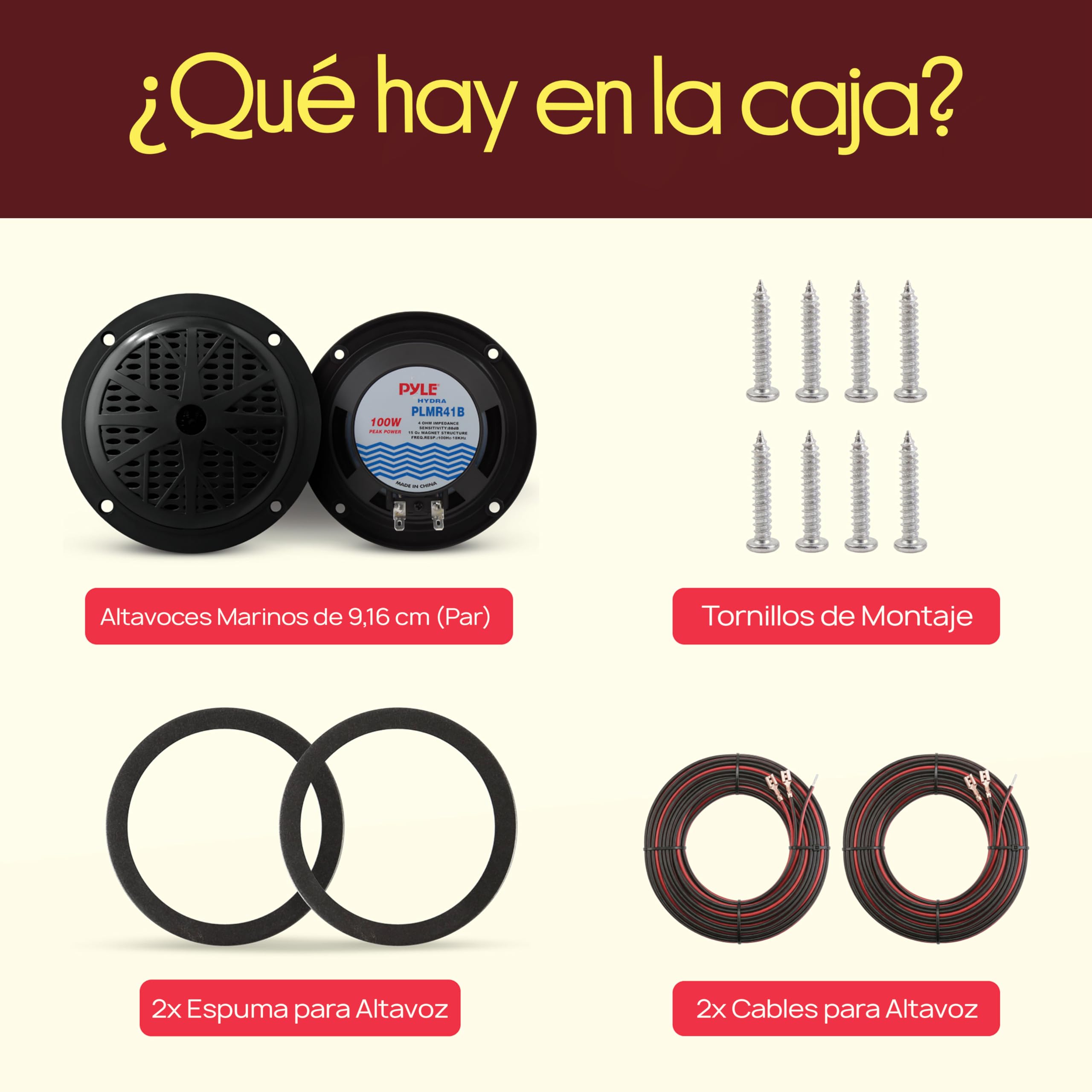 Pyle Altavoces Marinos, 4”, Resistentes al Agua y a la Intemperie, Estereo, Cono de polypropileno