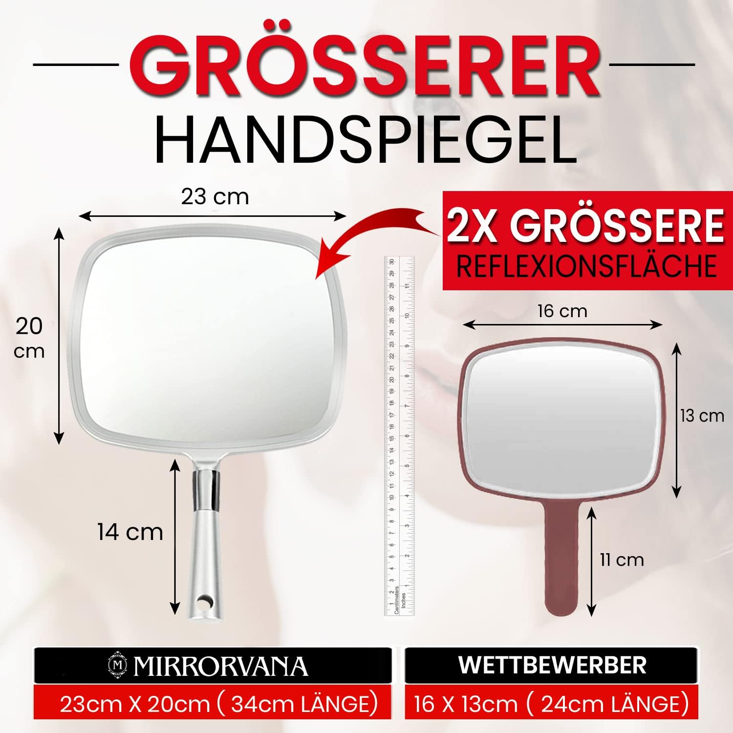 Großer Handspiegel Mit Griff – Profi-Spiegel Für Friseur, Make-up & Reise, Verzerrungsfrei, 19x22,5 Cm