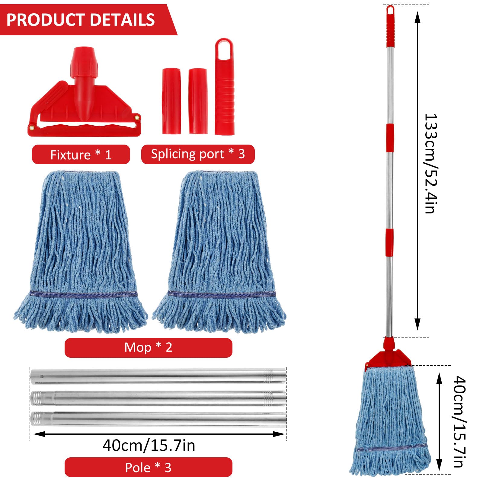 Neez 2 Têtes De Rechange Balai Serpillère Avec Manche Set - 360° Rotatif, Réglable, Lavable Et