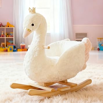 Plush Unicorn Rocking Horse Soft Ride-On Rocker with Wooden Frame, Magical Unicorn Design for Imaginative Play Swan