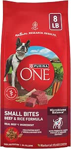 Purina One small bites dry food bag dog strong muscles heart health gut and immune supports