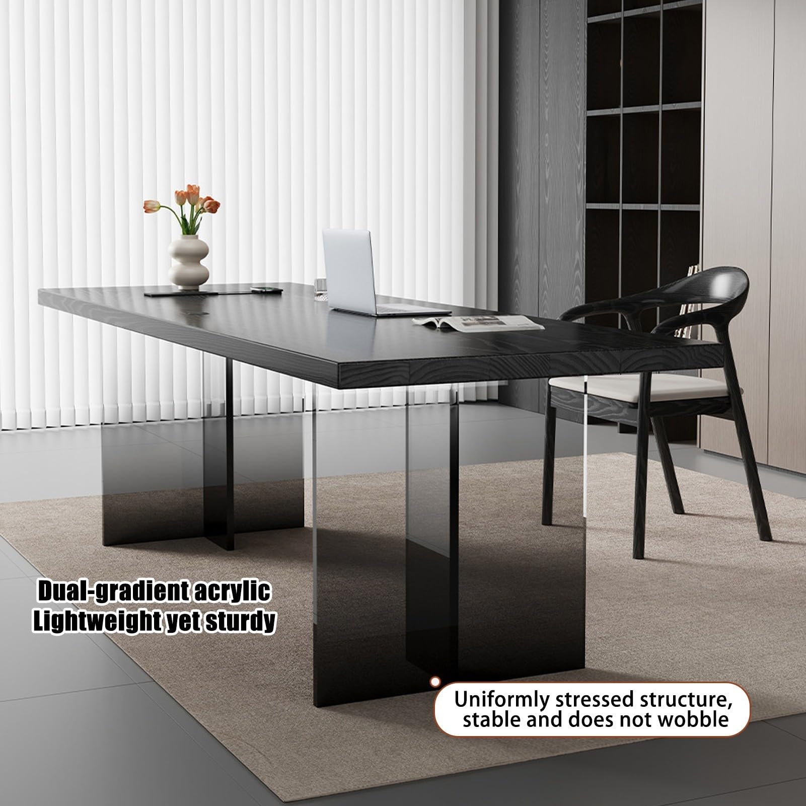 Minimalistyczne Biurko Litego Drewna Nogami Akrylu W Kolorze Dym