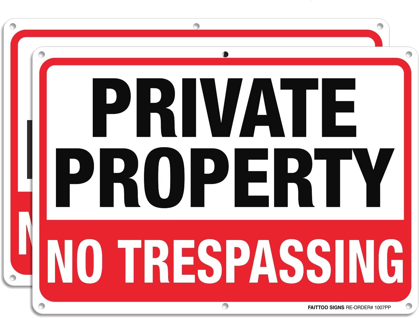 Faittoo Large No Trespassing Sign Private Property with 54" Metal Thick Stake, 2 Pack14"x10" Rust Free Heavy Aluminum, Reflective, Fade Resistant, Easy to Mount, Outdoor use