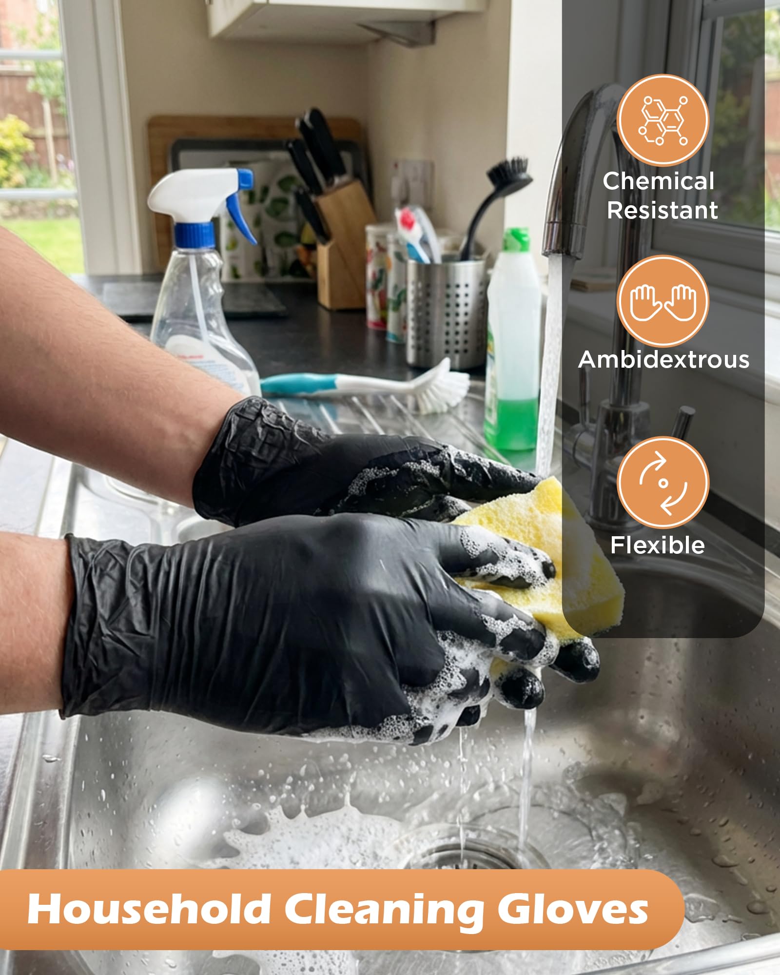 Guantes desechables de nitrilo – Guantes de goma sin polvo de 3 mm para cocinar, preparar alimentos y limpieza ligera, sin látex, puntas de los dedos texturizadas, seguros para alimentos