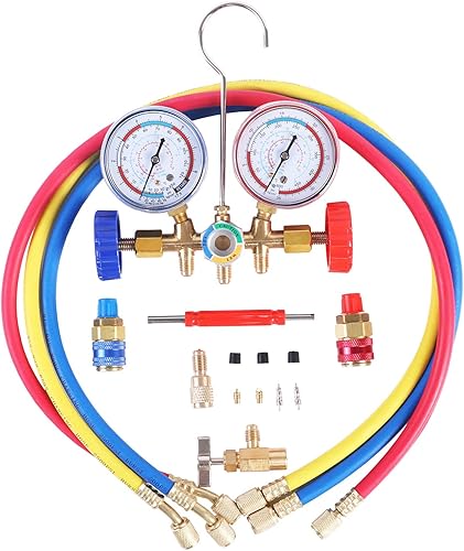 JIFETOR Juego de manómetros de colector de CA de 3 vías, herramienta de carga de diagnóstico HVAC para refrigerante R404A R134A R134A con