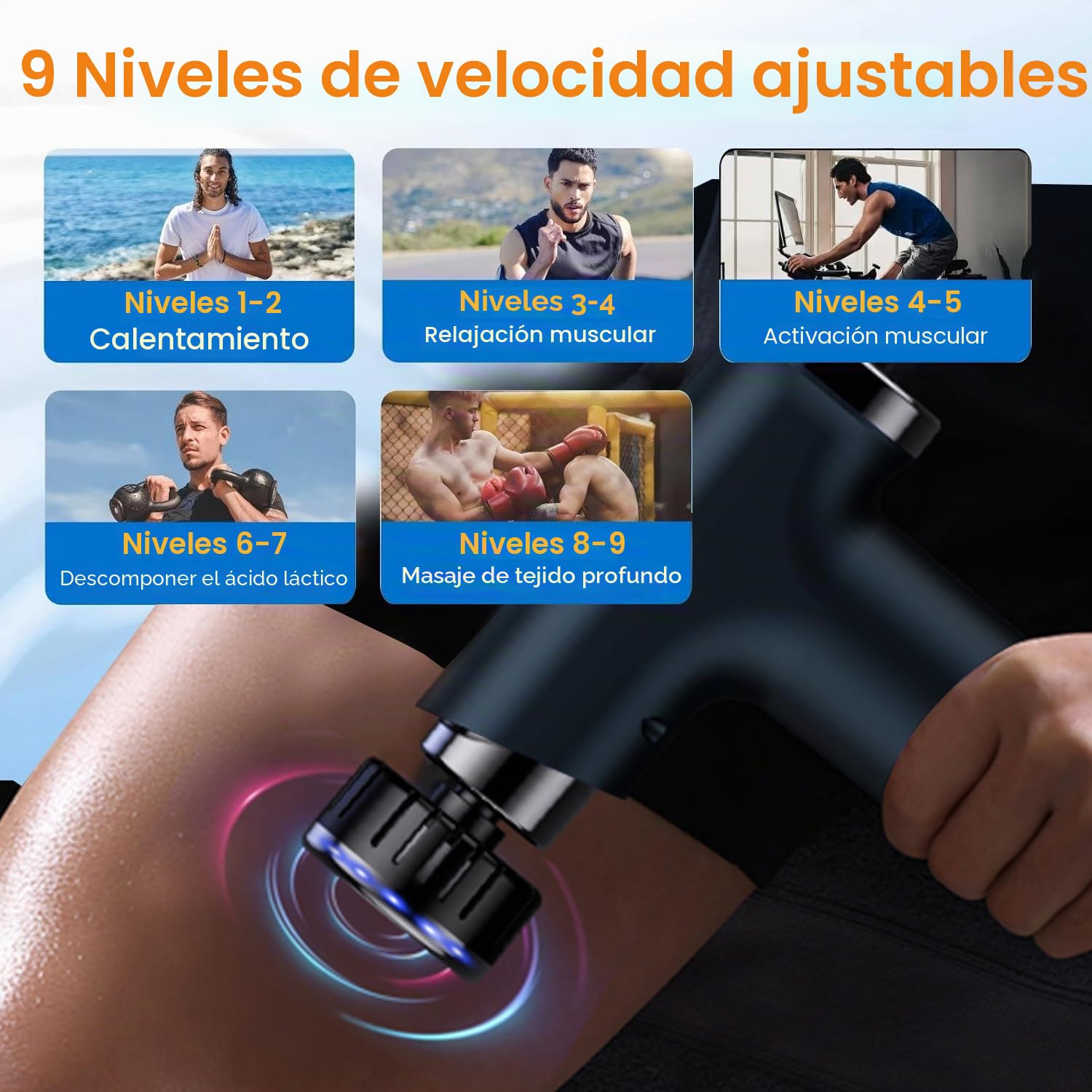 Pistola de Masaje Muscular Calor y frío, Pistola Masaje Massage Gun, Masajeador de Músculos de Tejido Profundo y 3600mAh Batería 12mm Amplitud 9 cabezales, para Aliviar el Dolor Muscular Negro