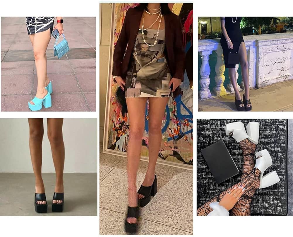 Miniatura 6 de VIMISAOI Sandalias de plataforma para mujer sexy cuadradas con puntera abierta sin cordones tacón alto grueso zapatos de vestir