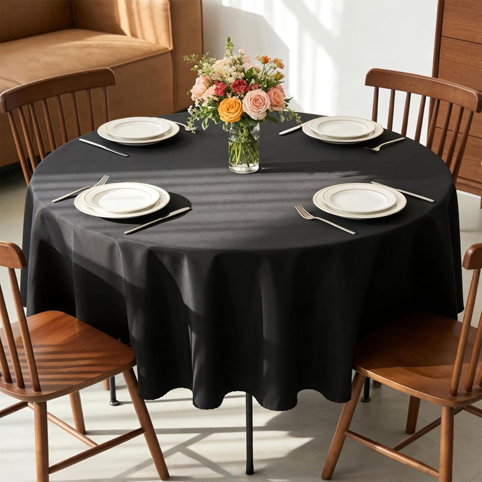 Kesfey Black 228cm Round Tablecloths 90 Inch Table Cloth for Round Tables Washable Polyester Tablecloth Table Cover for Dinner Party Wedding