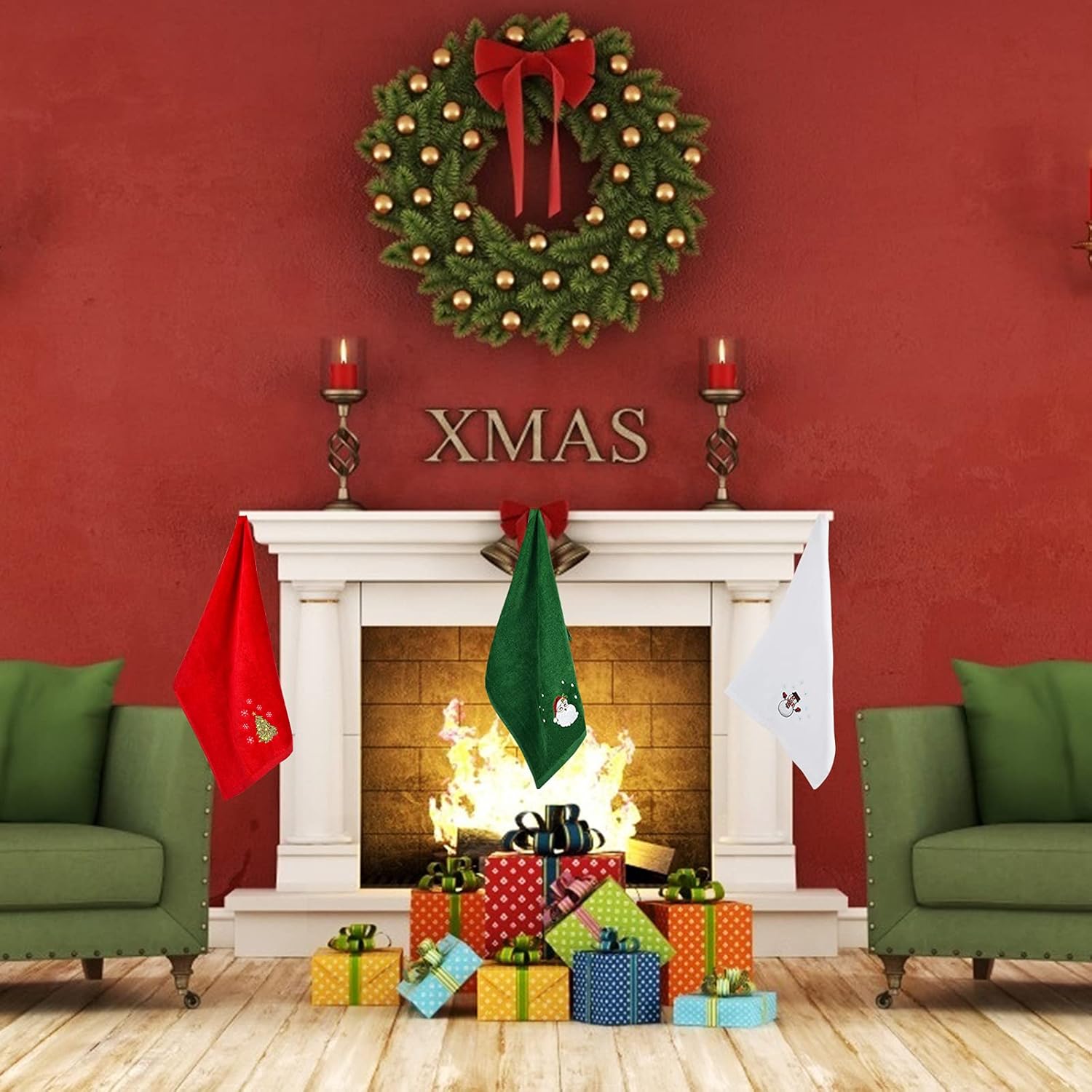 Upgraded Thick & Large Christmas Hand Towels 16" x 27", 100% Pure Cotton Bathroom Kitchen Decoration Soft Washcloths Towels Perfect Christmas Decor, Pack of 3 (Red, White, Green) - Image 4