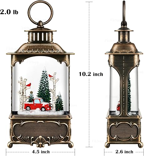 Miniatura 5 de Linterna de globo de nieve para decoración de Navidad, luz musical de globo de nieve con temporizador, caja de música con USB y batería, camión rojo