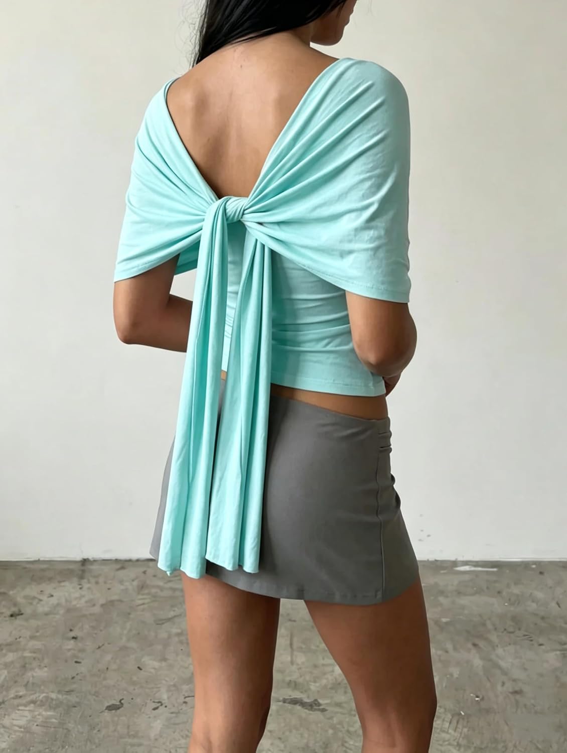 Yiulangde Deep V Neck Wrap Top for Women Tie Back Going Out Batwing Tops