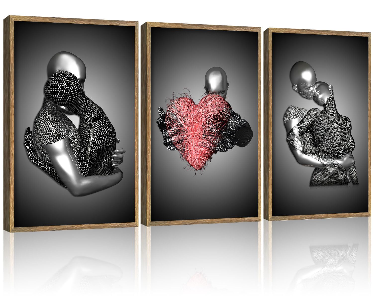 3 Piece Wood Framed 3D Couple Wall Art