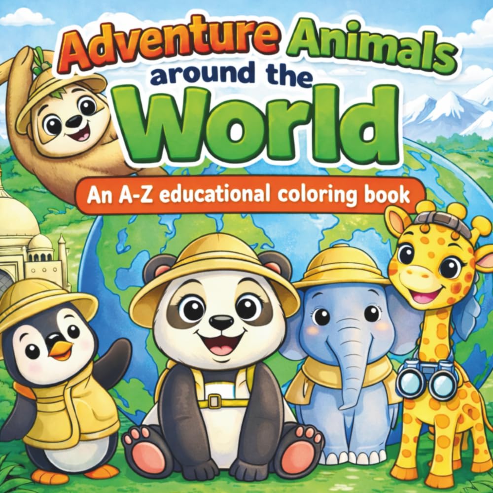 Adventure Animals Around the World: An A–Z Educational Coloring Book for Kids Ages 3–8