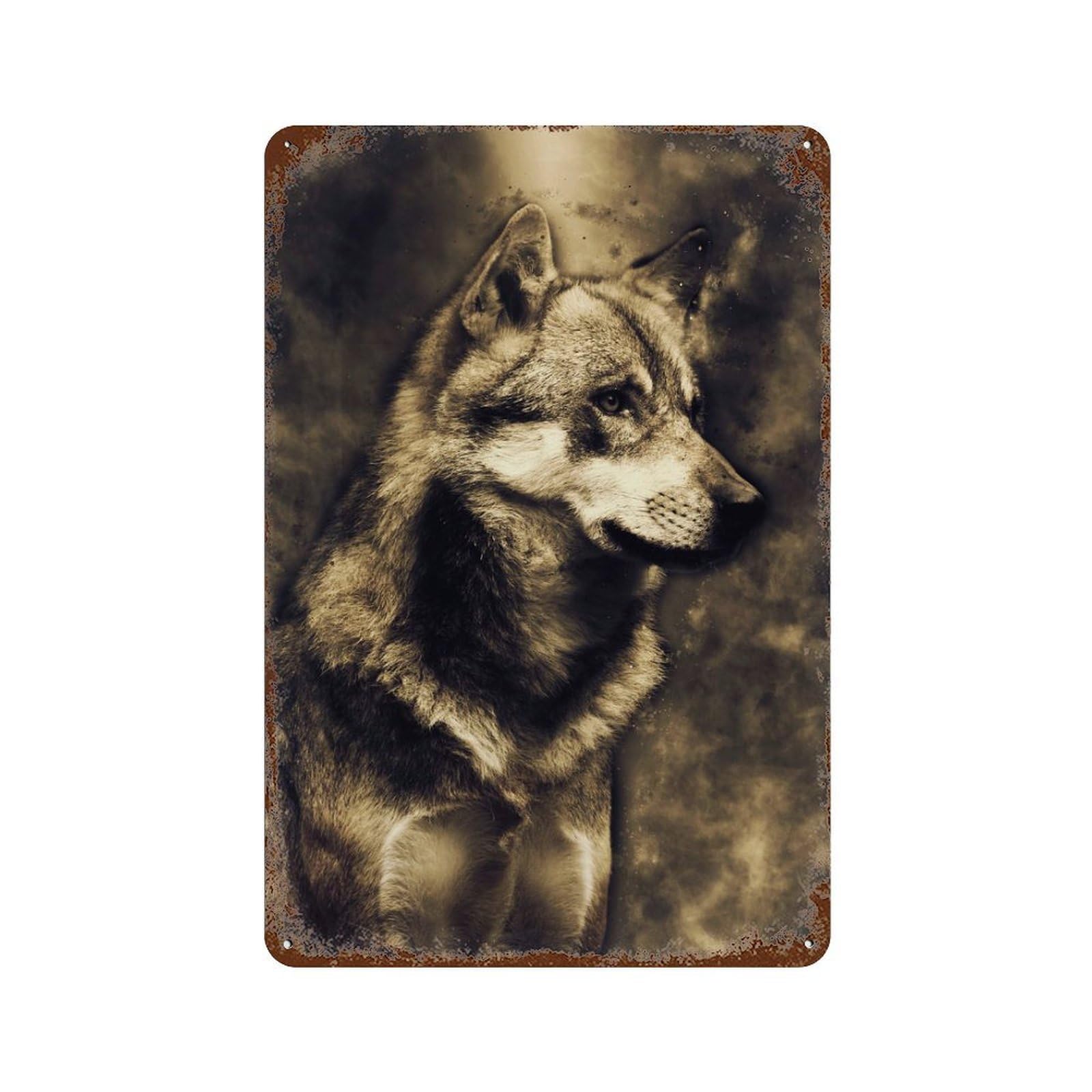 Garage Style Wolf 4 Distressed Metal Wall Sign 11.8"x7.9", Rustic Home Decor for Bar And Workshop