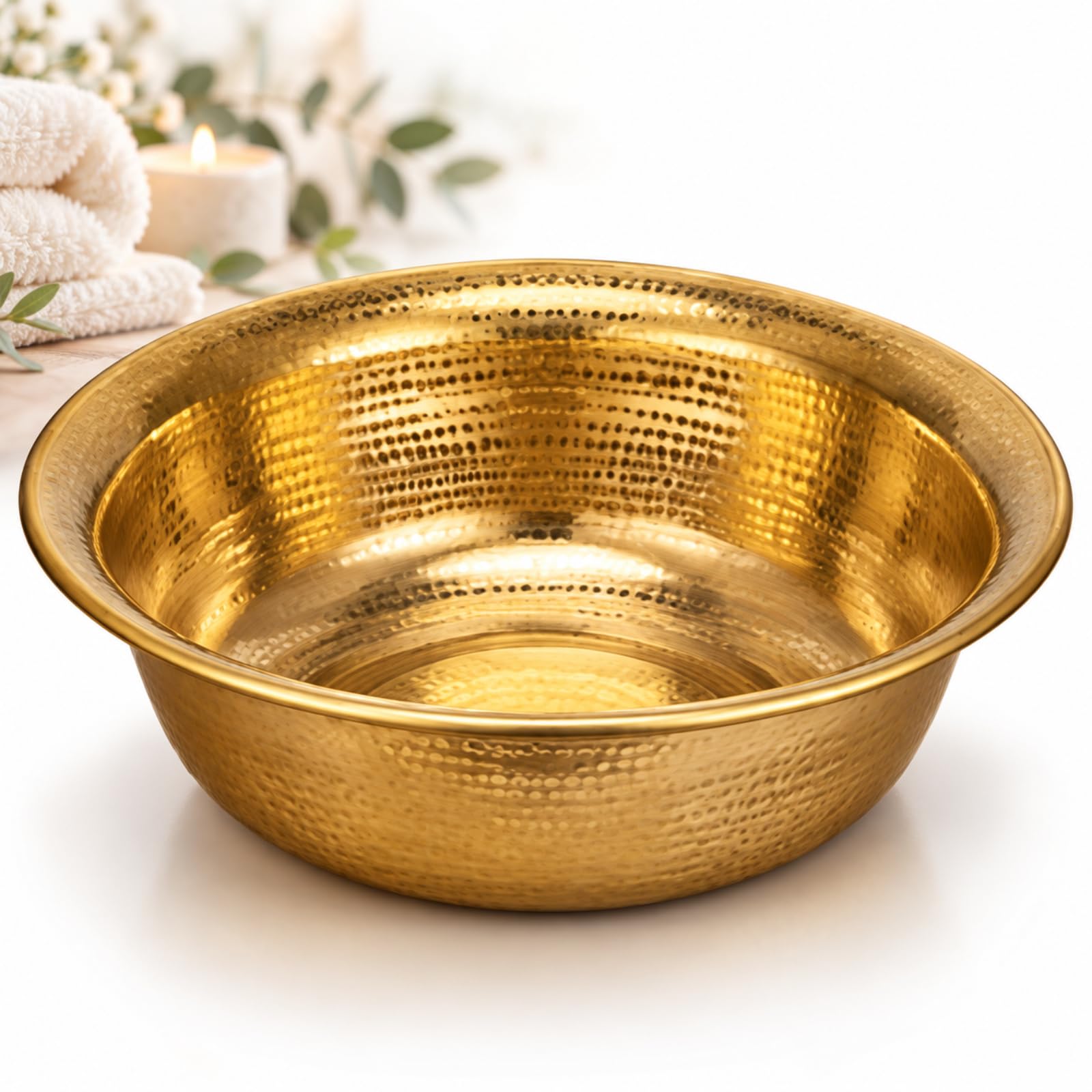 Ciotole Portatili In Rame Per Pedicure, Bacinella In Rame Martellato A Mano Con Finitura Lucida, Braciere Da Campeggio Per Esterni, Spa Domestica, Salone, Massaggi E Lavaggio Brass 6l