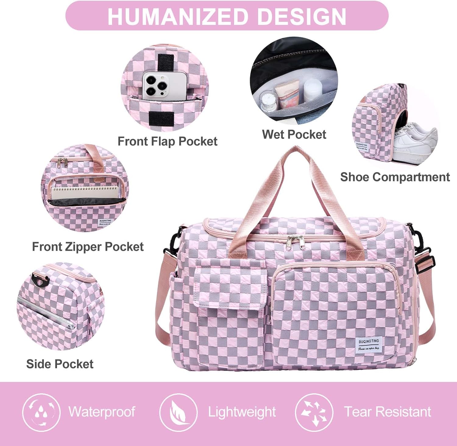 Small Gym Bag for Women, Travel Duffle Bag Carry On Weekender Bag with Shoe Compartment - Image 5