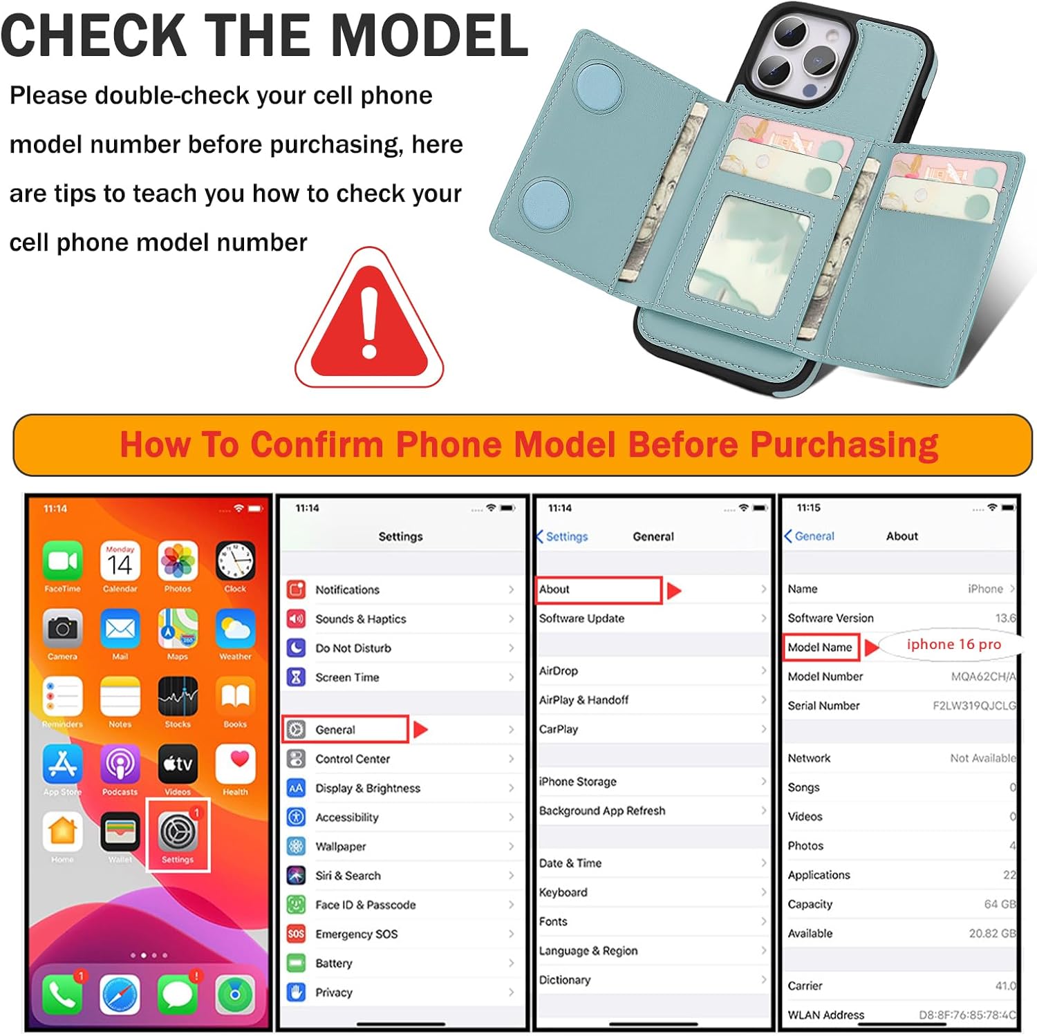 for iPhone 16 pro Wallet Case, 2-in-1 Detachable Phone Case, Card Holder RFID Blocking, Fashionable Faux Leather Card Slot & Folding Design (Blue 6.3'')